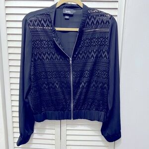 Black sheer and lace light jacket  beautiful piece 21 inches wide 21 inches long